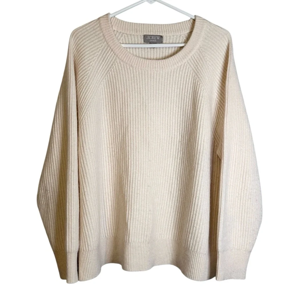 J. Crew Reimagined Ribbed Cashmere Oversized Crewneck Sweater Muslin XL BB402